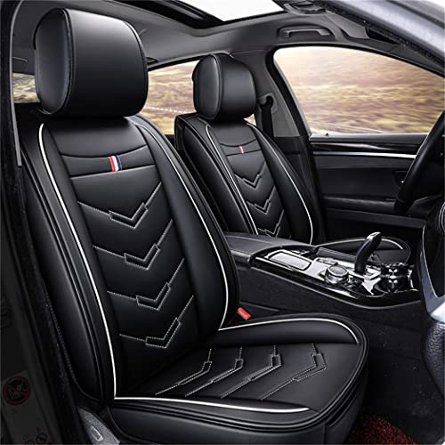 IBCEL Car Seat Covers 5 Seat Leather Compatible with Ford Fiesta Titanium 2005-2009 Vehicle Seat Cover Full Set Cushion Front Rear Seat Protectors (Black White)