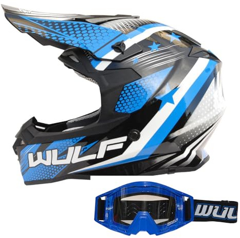 Wulfsport Iconic Blue L (59-60cm) Helmet Adult Motocross MX Helmet + Blue Tech Goggles