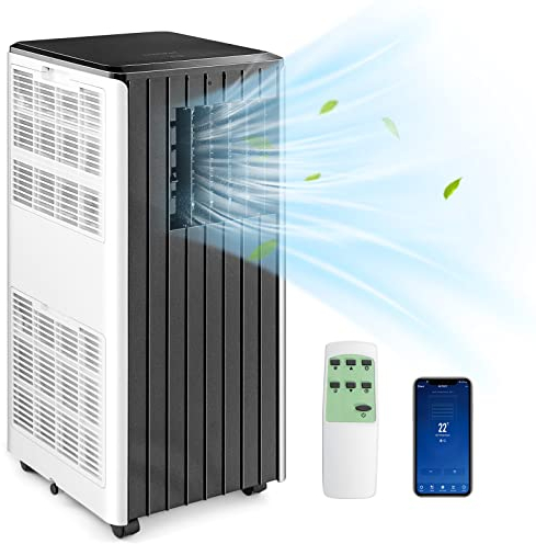 GOPLUS 4-in-1 Klimaanlage mit Abluftschlauch - Kühlen, Entfeuchten, Belüften, Schlafmodus - 9000BTU mobiles Klimagerät mit 24h Timer, Fernbedienung & APP-Steuerung - für Raumgrößen bis 20 m²