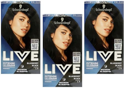 3x Schwarzkopf Live Intense Gel Colour Permanent,Haarfarbe 1.4 Bluberry Black (3er Pack)