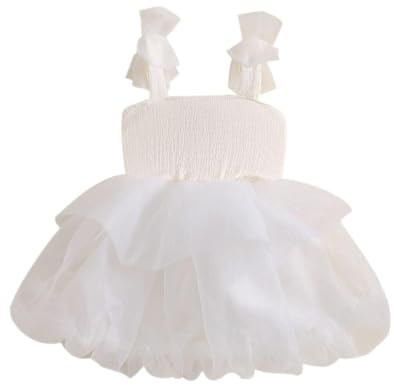 Geagodelia Abito Bambina Elegante in Tulle Abito Principessa Neonata Senza Maniche A-Line Vestito Estivo Abito da Festa per Il Compleanno (Bianco, 18-24 Months)