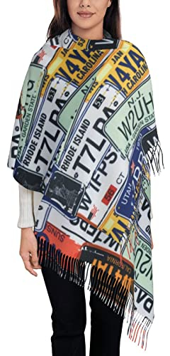 LAMAME Schal mit roten Totenköpfen und Quasten, Fransenschal, Kaschmir, Schal, Kennzeichen, One size