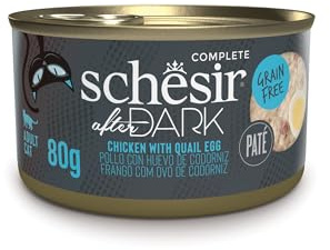 Schesir, Nourriture Humide complète pour Chats After Dark Poulet Œufs de Poule et de caille (boîtes de 12 x 80 g)
