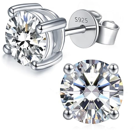 LAVUMO Moissanit Ohrringe Silber 925 Echt 14K Gold/Weißgold Plattiert Ohrstecker,0.3ct-2ct Rundschnitt Moissanit Ohrstecker, VVS1 D Farbe Brillant Hypoallergen Schmuck Geschenk für Frauen