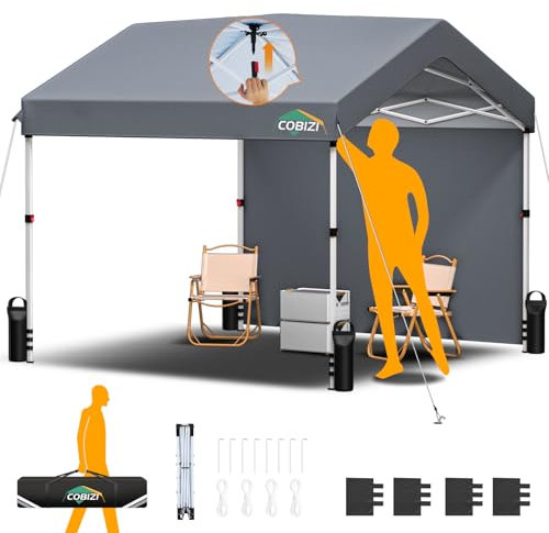 COBIZI Carpa Plegable 3x3 | Cierre centralizado de un Toque | Carpas para Exteriores con 1 Panel Lateral y 4 Sacos de Arena | Protección UV, Camping, Fiesta, Jardín