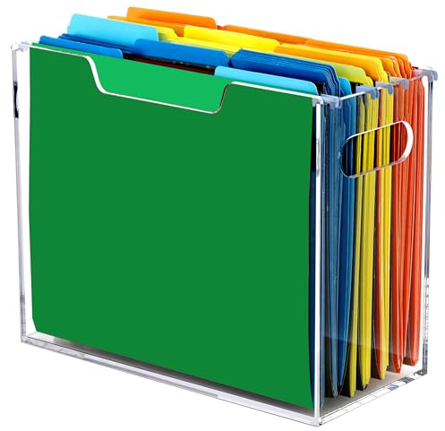 DINGHUO Acrylic Letter Size Hanging File Folder Organizer Box, Clear Portable File Storage Box with Handles, Desktop File Holder for Home, School -1 Pack