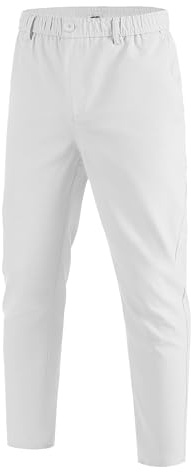 COOFANDY Men's Linen Trousers Elasticated Waist Casual Pants Lightweight Summer Trousers Regular Fit Beach Linen Pants with Placket White M