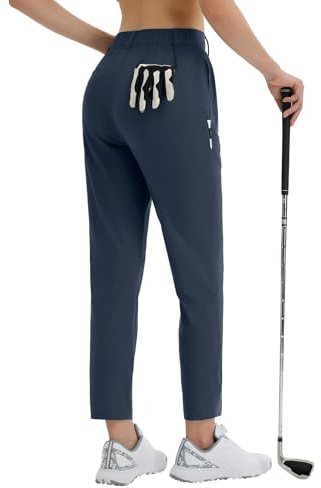 Baleaf Pantalon de golf pour femme extensible avec boucles de ceinture, poches à fermeture éclair, décontracté pour voyage, travail, vêtements d'affaires, protection UPF 50+', bleu marine, S