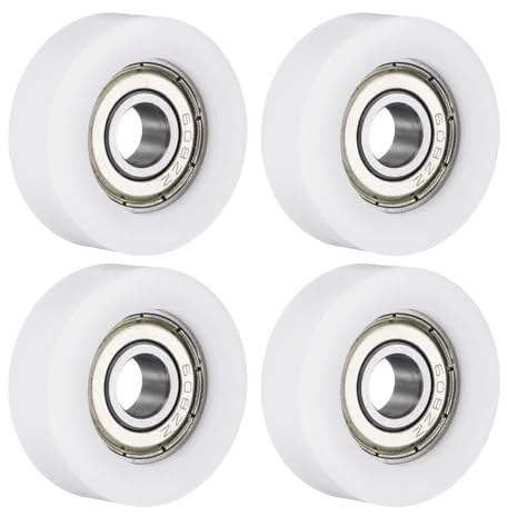QUARKZMAN 4 Piezas Guía de Rodamiento de Bolas 8 x 32 x 12mm Doble Blindado Rodamientos de Rodillos POM, Rueda de Polea Plana para Muebles, Accesorios de Ferretería, Blanco