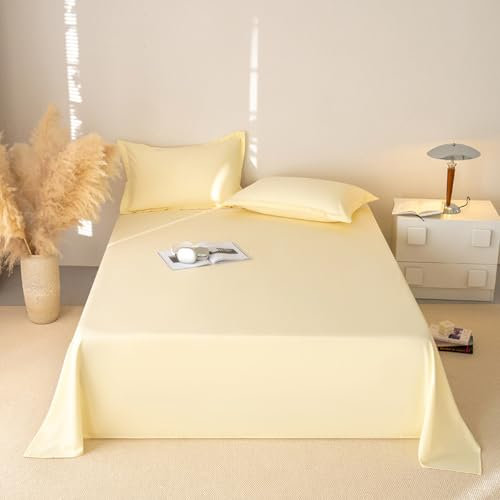 JIALIANG Bettlaken ohne Gummizug 230 x 250 cm für 2 Personen Textilien Klassische Bettlaken | Betttuch | Laken | Leintuch |100% Baumwolle ohne Gummizug Gelb