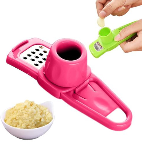 Petit moulin à ail manuel - Hachoir à ail manuel - Hachoir à poivre - Presse-ail - Trancheuse d'ail et hachoir à ail - Hachoir convivial (rose rouge)