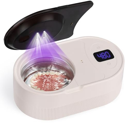 Nettoyeur Ultrasons 45kHz, Bac Ultrasons 200ML pour Prothèses Dentaires, protections buccales, Protections Nocturnes, 5 modes Nettoyeur Ultrason avec Lampes U-V 24W