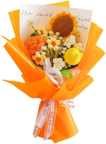janeunique Flowers Delivery Prime Crochet Flowers Bouquet-Knitted Flower Bouquet for Home Decoration Anniversary Graduation Artificial Flower Gifts for Mom Women and Her,Yellow
