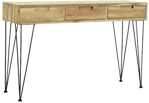 Teenpull Konsolentisch 120x35x76cm aus massivem, recyceltem Teakholz mit 3 Schubladen, ideal als Sideboard für Wohnzimmer, Schlafzimmer, einfache Montage