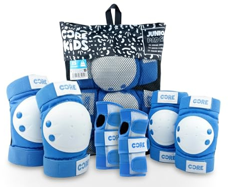 CORE Junior Triple Pad Set Knee Pads Elbow Pads Wrist Guards 6 in 1 Protective Gear Set for Kids Youth Adult for Skateboarding Scooter Cycling BMX Skating Skate