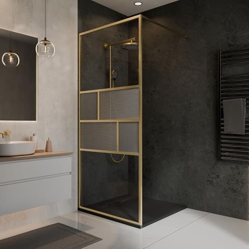 Schulte paroi douche italienne 90x200 barre 122cm, or mat, réversible, 6mm