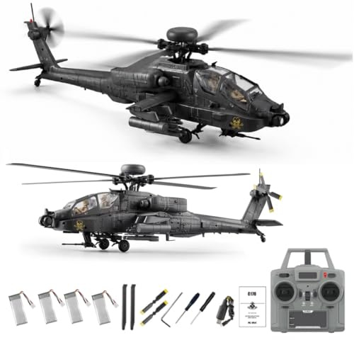 RC-ERA C170 1:48 AH-64D RC Militär Hubschrauber, 6-Kanal Flugzeug Mit Optical Flow Positionierung, Brushless Antrieb Höhenhaltung, Inverted Flight Fernsteuerung Helikopter –4 Akku/Dunkelgrau