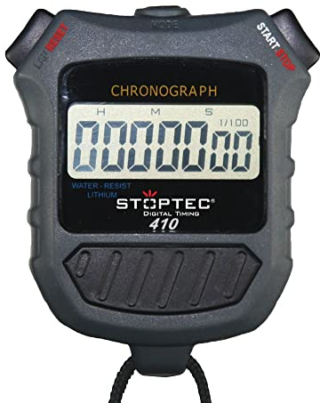 Stoptec Stoppuhr 410 - Digital Profi Stoppuhr mit Druckpunktmechanik | einfacher Batteriewechsel | ohne Quittungston | spritzwasserfest