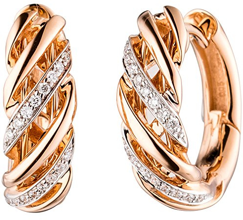 Jobo Damen-Creolen aus 14 Karat 585 Rosegold matt mit 32 Diamanten