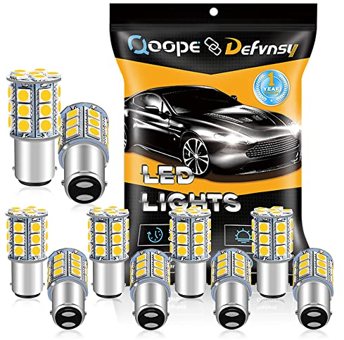 Defvnsy - Pack of 10 - Warm White 3000K 1142 BA15D LED Bulbs 5050 27-SMD Replacement Lamps for 12V Interior RV Camper Trailer Lighting Boat Yard Light Brake Tail Bulbs
