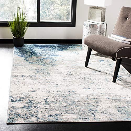 Safavieh Jasper Collection JSP107G - Alfombra Decorativa de 4 x 6 pies, Gris y Azul, diseño Abstracto Moderno, no desprende Pelusa, fácil Cuidado, Ideal para Zonas de Alto tráfico en Entrada, Sala de