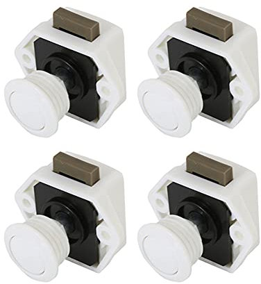 ihreesy 4 piezas Cerradura de Botón de Gabinete,Cerradura para Puerta de Armario Mini Cerradura Sin Llave Cerradura Aleación Zinc para Autocaravana Adecuado para Yates Cajones Remolques,Todo Blanco