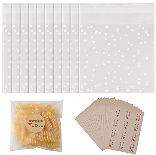 Self Adhesive Cookie Bags, 200 Pcs Wax Melts Packaging, Clear Cellophane & Glassine Bags (10x10 Cm) with 200 Pcs Self Adhesive Stickers