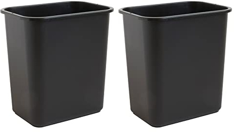 United Solutions 7 Gallon / 28 Quart Space Saving Trash Wastebasket, Fits Under Desk and Small, Narrow Spaces in Commercial, Kitchen, Home Office, and Dorm, Easy to Clean, Black, (WB0338) (Pack of 2)