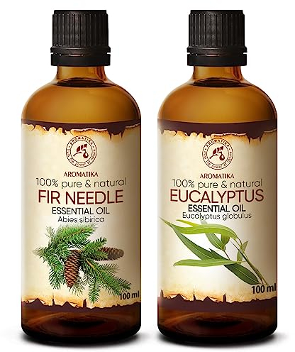 Ätherische Öle Set - 2x100ml - Fichtennadel Öl - Eukalyptusöl - Aromatherapie Geschenkset - Reine Nadelöle für Diffusers und Duftlampen - Öle für Seifenherstellung - Öle für Kerzen