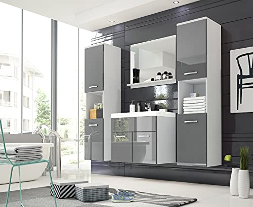 PIASKI Conjunto de Muebles de baño Montreal XL, Juego de Muebles de baño, Lavabo Incluido, Distintos Colores (Blanco/Gris Brillo)