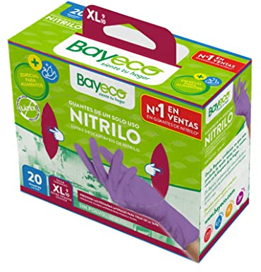 Bayeco - Gants nitrile à usage unique - Violet - Ambidextres - Sans poudre ni latex - Doigts texturés pour une meilleure adhérence - Lot de 20 distributeurs - Taille XL