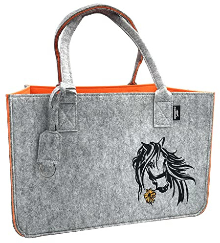 camolo Filztasche Horse Große Einkaufstasche 40x27x27cm Aufbewahrungstasche Kaminholztasche Filz Tasche Shopping-Bag Mit Tragegriff (HORSE Orange)