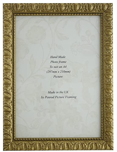 Giselle Hand Made Antique Gold Shabby Chic Ornate Wooden Vintage Photo Frame for an A4 (297 mm x 210 mm) Photo. Real Glass Glazed.