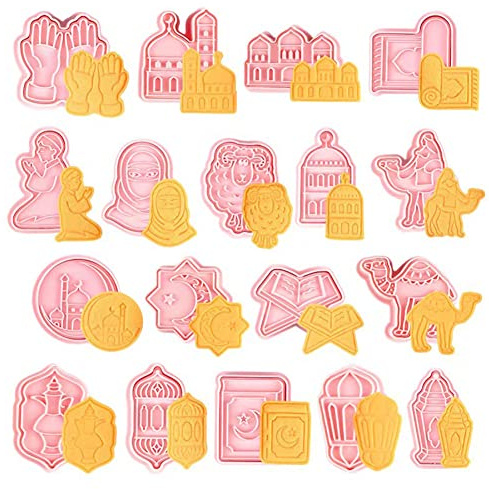 ZOOMPIL Cookie con stampaggio Ramadan, 18 padelle di biscotti Ramadan, decorazione per taglierina per biscotti Ramadan, per fondente, biscotti, cioccolato, pasticcini