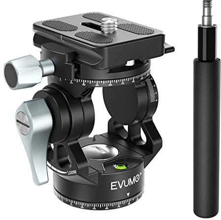 EVUMO Mini trépied, tête de trépied double panoramique 360 °, tête fluide pivotante Pan Tilt Head, compatible Arca-Swiss, DSLR, fermetures indépendantes