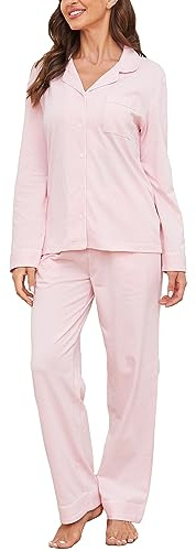 U2SKIIN Women's Pajama Set Long Sleeve 100% Cotton, Soft Ladies Pajamas Lightweight Nightwear Sleepwear Two-Piece Pajama Set (Light Pink, M)