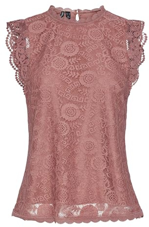 Pieces Top in Pizzo da Donna Pcolline SL Lace Noos BC, Canyon Rose, S