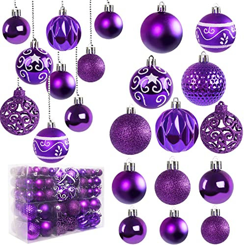 Miaikoe 100 Stück Weihnachtskugeln, Dekoration für Weihnachtsbaum, Dekoration, Set mit Kugeln, bruchsicher, Weihnachtsdekoration, Heimdekoration (Violett)