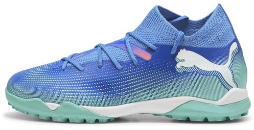 PUMA Unisex Youth Future 7 Match TT + MID JR Soccer Shoe, BLUEMAZING-PUMA White-Electric Peppermint, 34.5 EU