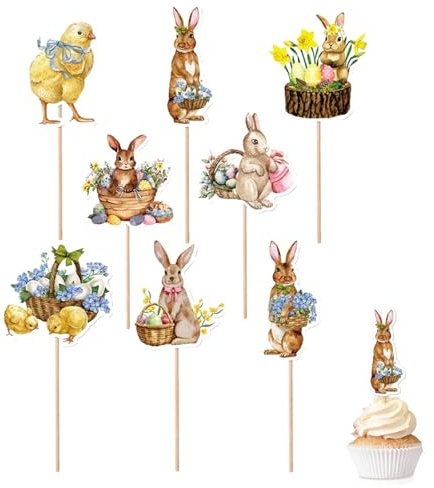 Choix de fête pour les cupcakes, décorations de gâteau pour Pâques - 8 pièces de choix de papier à gâteau réutilisable pour Pâques - Décoration de chambre Choix de gâteau avec impression claire pour