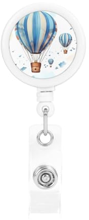 Blue Hot Air Balloon Badge Reels Retractable Badge Holder with Belt Clip, Lightweight ID Badge Clip Funny ID Card Holder for Key Name Card Holders for Office Doctor Nurse