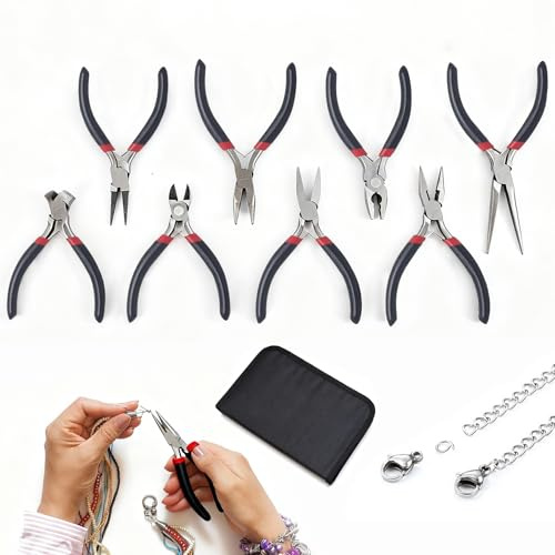 8 Stück Schmuckzangen Set, Mini Zangen Set mit Organizer-Tasche Zangenset Klein Schmuckzange Feinmechaniker Zange zum Basteln Elektronik und Schmuckherstellung