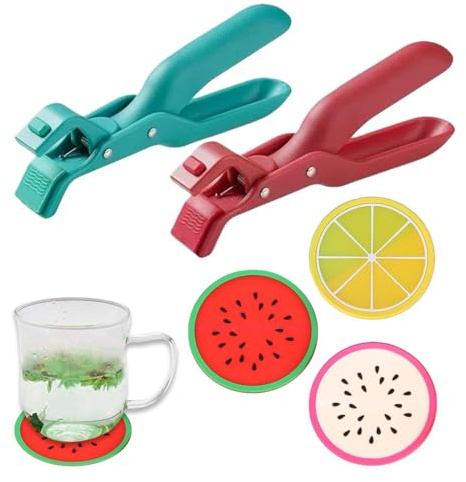 TIMJJG 2 Abrazaderas para Tazones Antiescaldaduras Y 3 Posavasos, Recolectores De Platos De Silicona Creativos Multifuncionales, Suministros De Cocina.