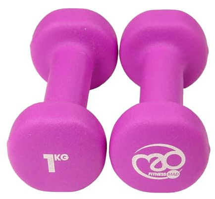 Fitness Mad Neoprene Dumbbells | Pair of Dumbbells | Home Exercise & Studio Use | Cast Iron Body with Neoprene Coating | Weights 0.5kg - 5kg, Multi Coloured & Black
