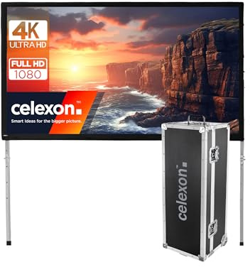 celexon Écran de projection sur cadre pliable rétroprojection Mobile Expert 165 | 366x206 cm 16:9 | sur pied pour intérieur & plein air | pour vidéoprojecteurs 4K Full HD | valise à roulettes incluse