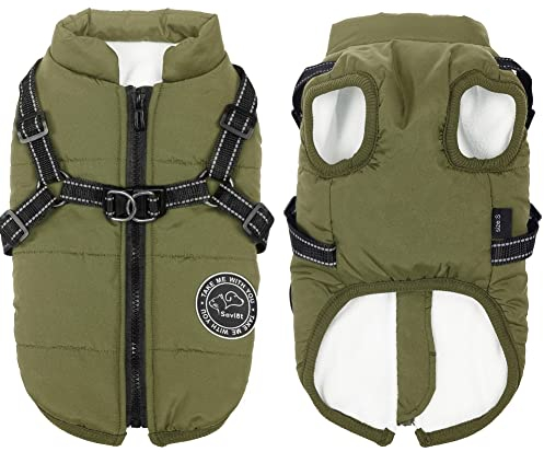 Savlot Hundejacke Winterweste Jacken Hundemantel Hundepullover Haustier Skifahren Kostüm Ärmellose Baumwolle Gepolsterte Weste Mit Brustgurt Gurt - Grün, XS