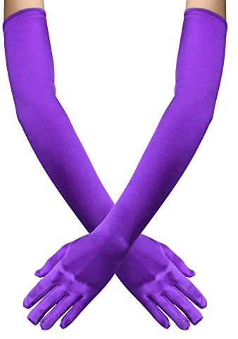 Guanti da Sera da Donna 55 CM - Eleganti da Opera Vintage, Lunghi in Raso Elastici per Matrimoni, Festa in Maschera, Carnevale (Porpora)