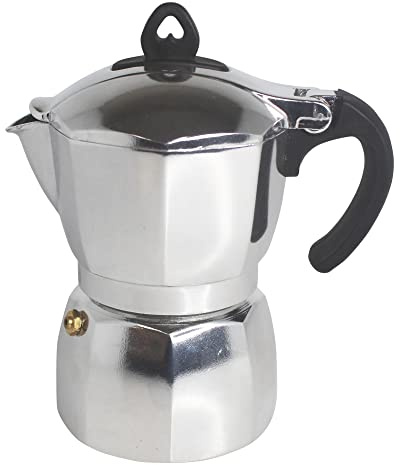 Imusa 3 Cup Stovetop Espresso Maker with Heart Shaped Knob, Silver
