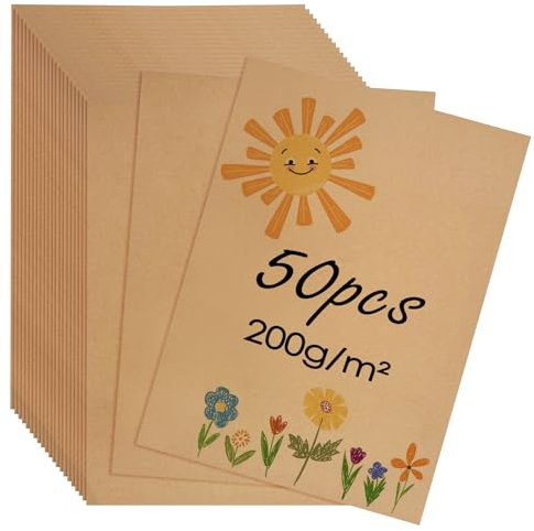 Rseuphiee 50 Stück A4 Kraftpapier, Kraftpapier Karten 21 x 29,7 cm Blanko Postkarten 200 g/m² Craftpapier, Blanko Karteikarten, Zum Erstellen Sie Einladungen, DIY-Blankokarten, Drucken(Braun)