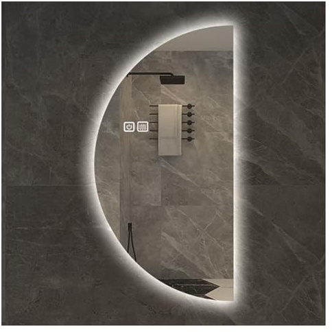 Specchio da Parete Semicircolare da Bagno Specchio Cosmetico Retroilluminato Bianco/caldo Opzionale Specchio Cosmetico Illuminato Antiappannante Specchio Decorativo Moderno A Mezzaluna Dimmerabile All